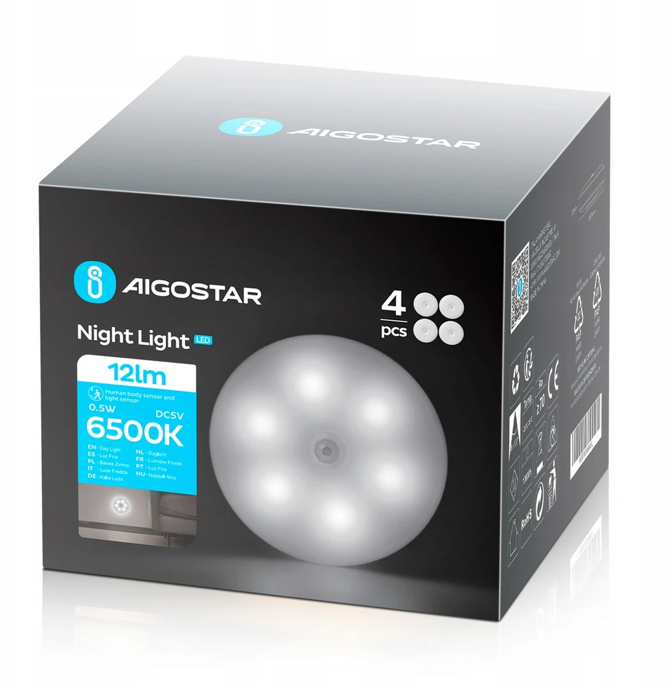 Aigostar magnetinė naktinė lempa su judesio jutikliu 6500K LED balta 4 vnt.