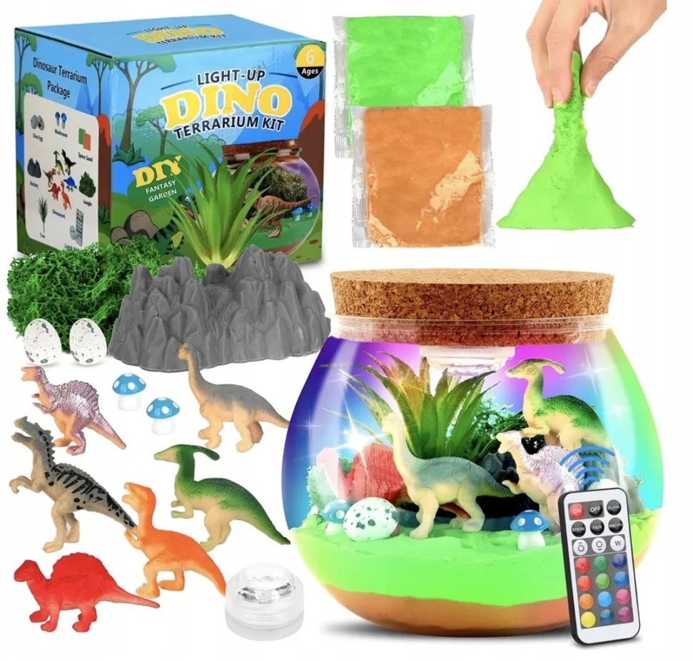 AiM Terariumo LED lempos Dinosaurs kūrybinis rinkinys su figūrėlėmis kaip dovana