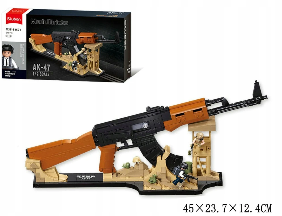 AK-47 šautuvas su figūromis 43 cm Mastelis 1:2 Sluban blokai 645 el M38-B1591