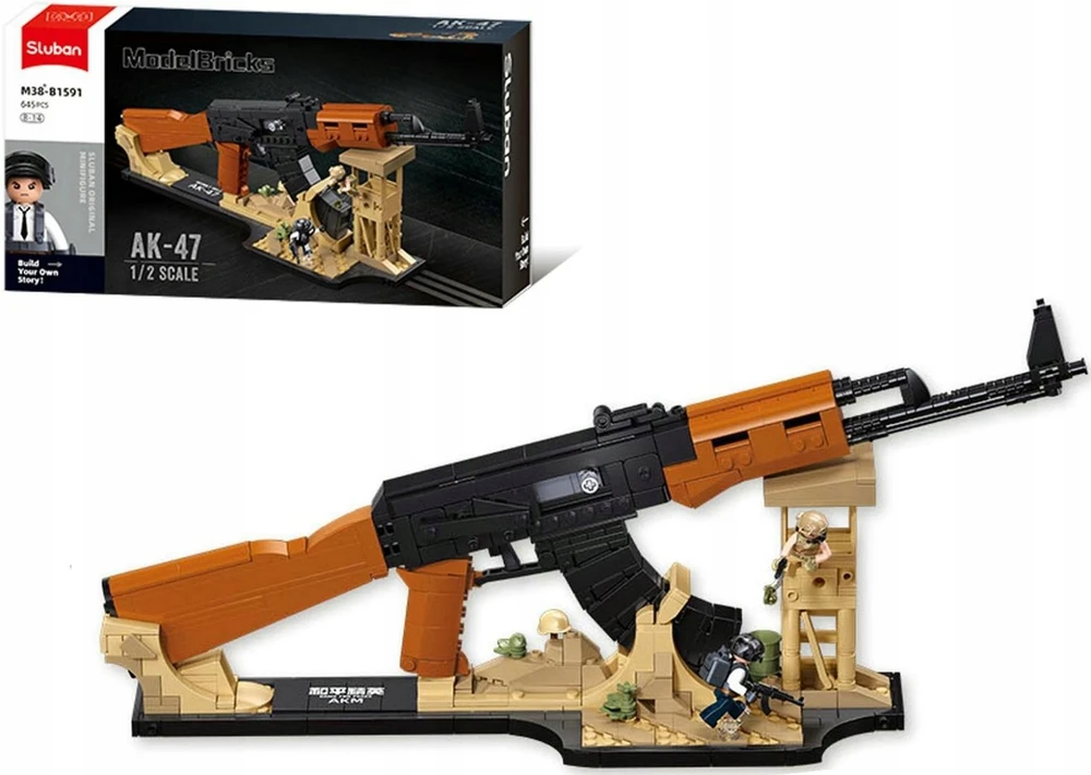 AK-47 šautuvas su figūromis 43 cm Mastelis 1:2 Sluban blokai 645 el M38-B1591