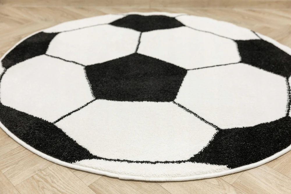 Akcila APVALUS KILIMAS MINKŠTAS KAMULAS Juodas Baltas VAIKŲ FUTBOLIS LIMA skersmuo 140 cm