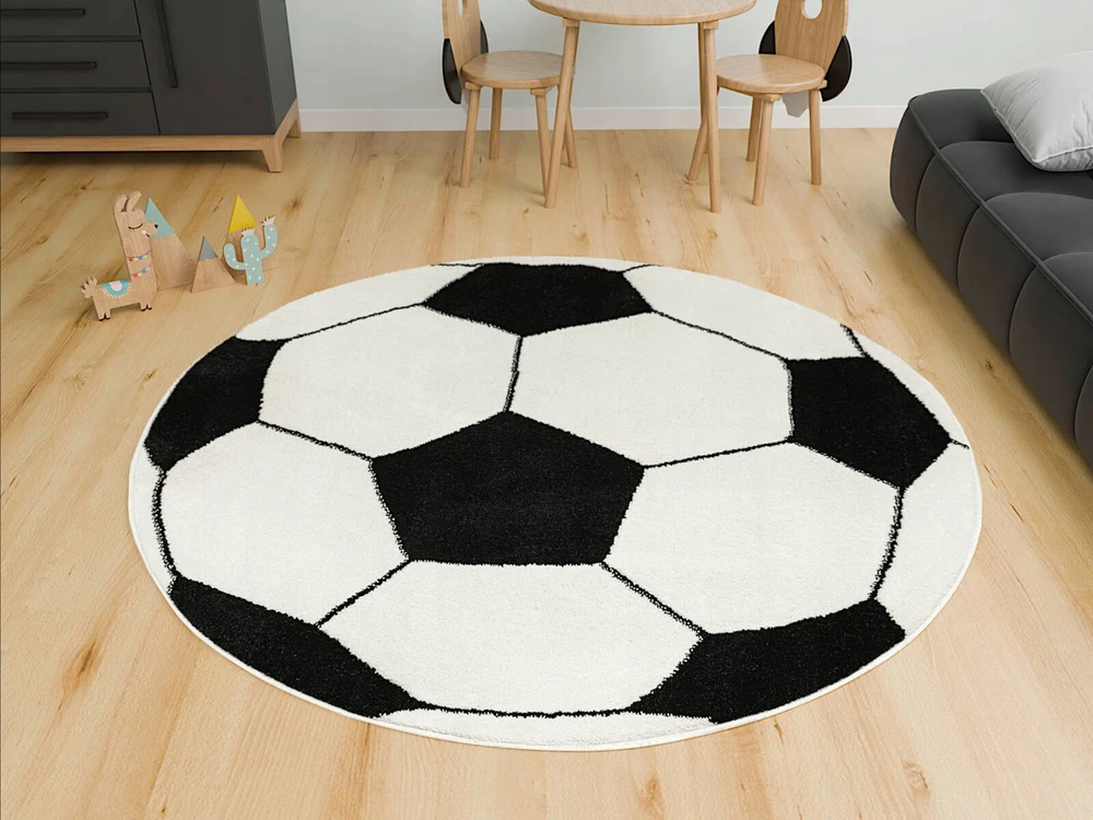 Akcila APVALUS KILIMAS MINKŠTAS KAMULAS Juodas Baltas VAIKŲ FUTBOLIS LIMA skersmuo 140 cm