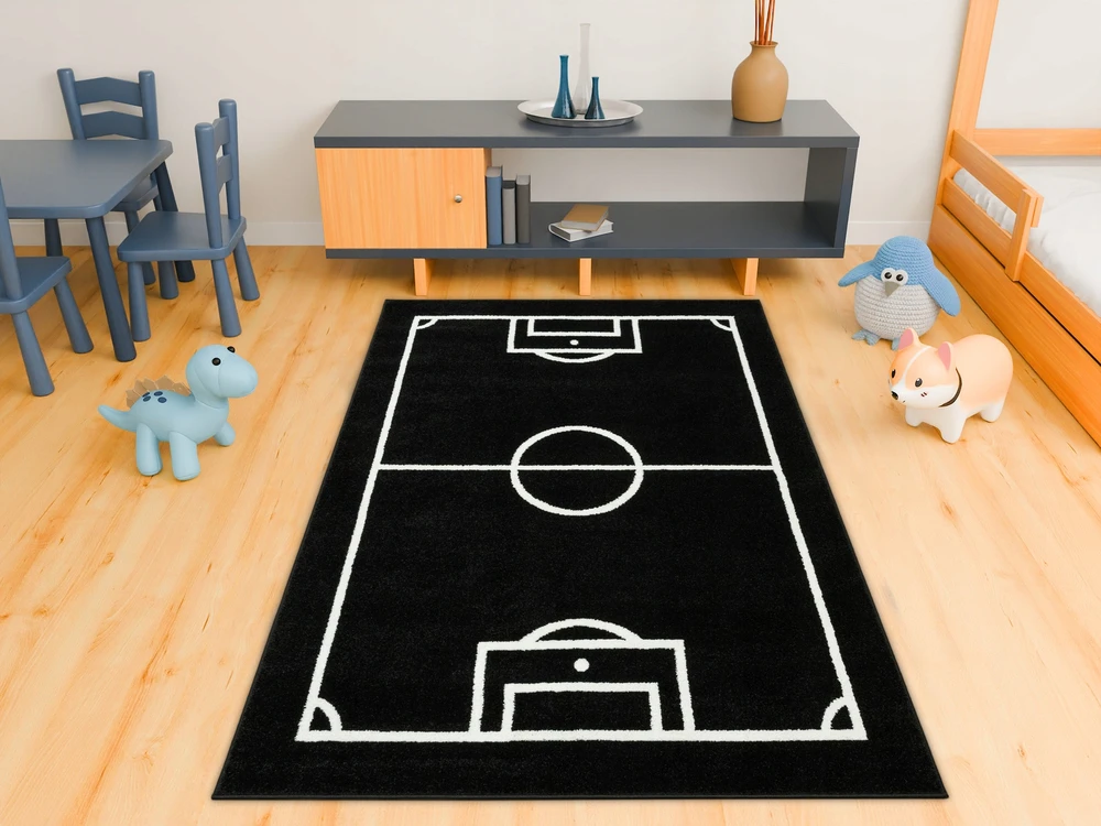 Akcila DYWAN BOISKO DO POKOJU CHŁOPCA GŁADKI JUODA Baltas FOOTBALL LIMA 140x190 cm