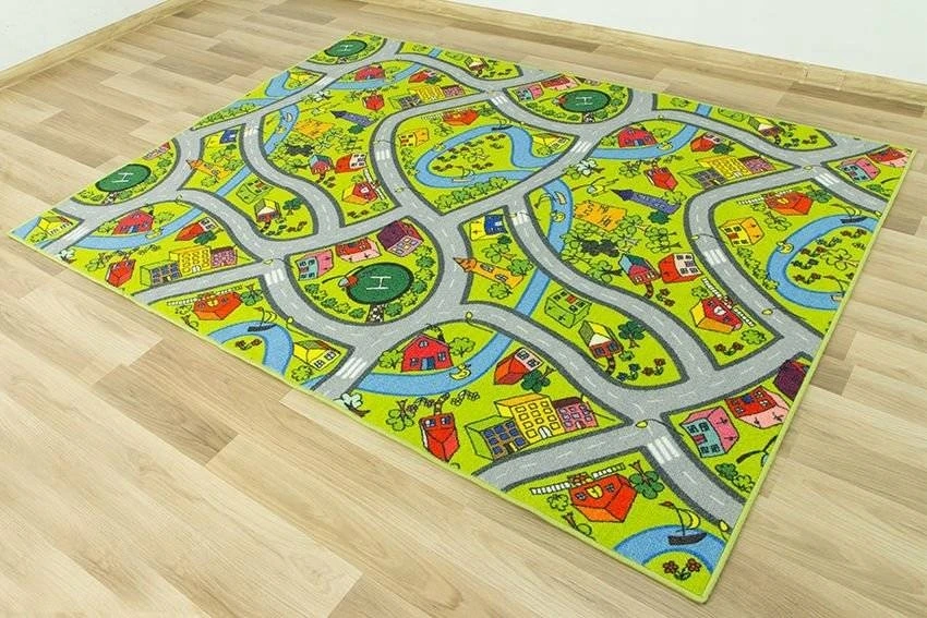 Akcila DYWAN DLA CHŁOPCA ULICE Žalias DROGA SZARE ULICZKI DOMKI RZEKA 200x250 cm