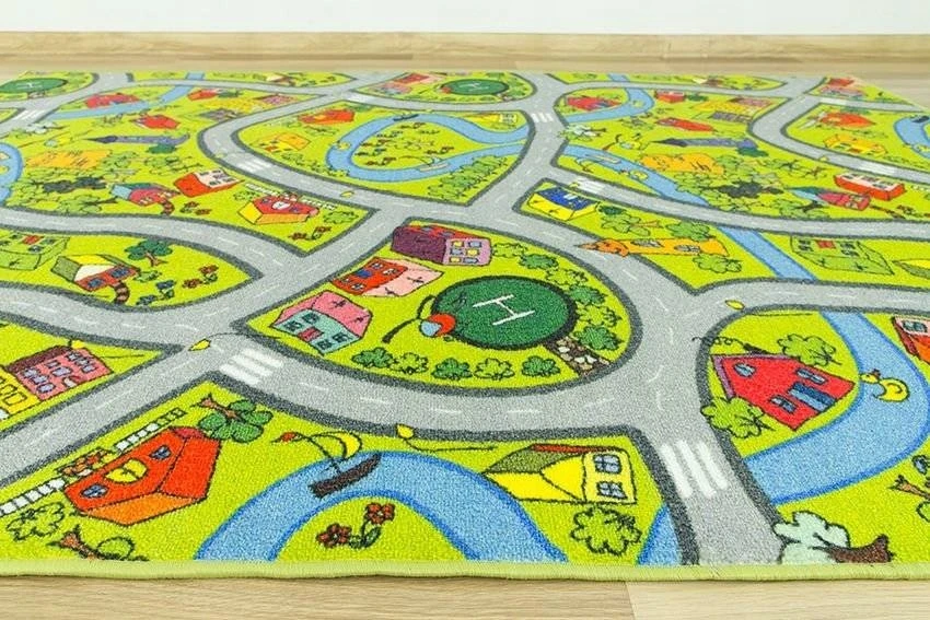 Akcila DYWAN DLA CHŁOPCA ULICE Žalias DROGA SZARE ULICZKI DOMKI RZEKA 150x300 cm