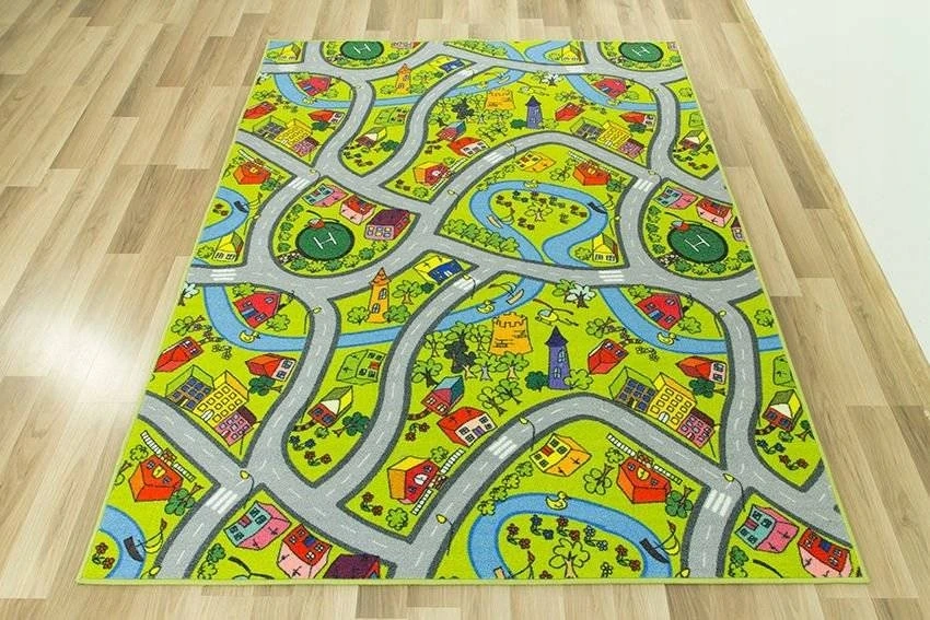 Akcila DYWAN DLA CHŁOPCA ULICE Žalias DROGA SZARE ULICZKI DOMKI RZEKA 150x300 cm
