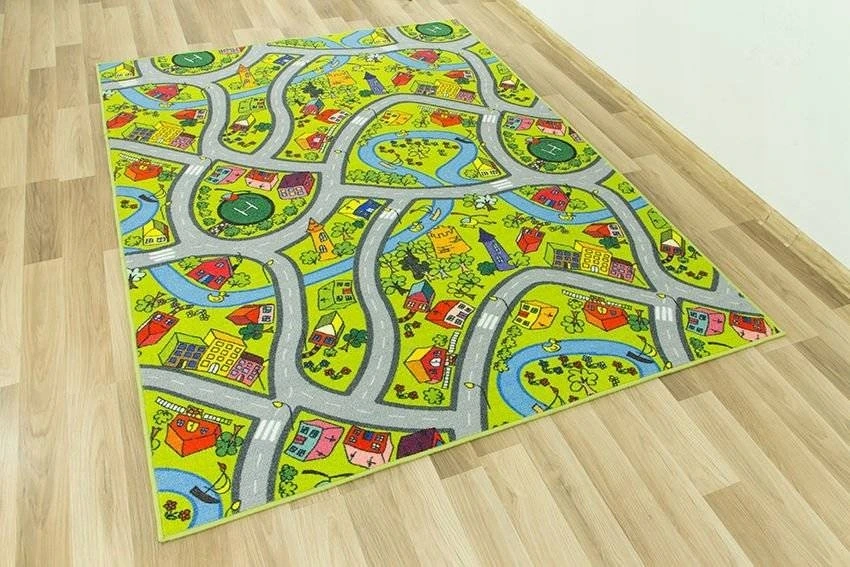 Akcila DYWAN DLA CHŁOPCA ULICE Žalias DROGA SZARE ULICZKI DOMKI RZEKA 200x250 cm