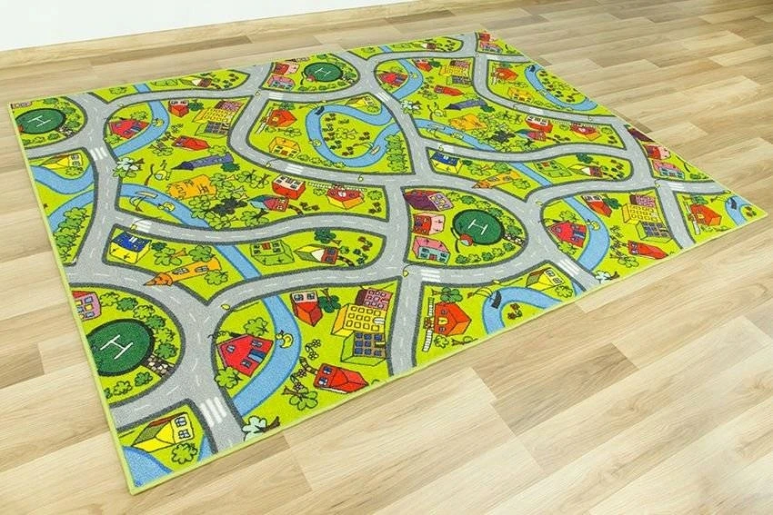 Akcila DYWAN DLA CHŁOPCA ULICE Žalias DROGA SZARE ULICZKI DOMKI RZEKA 200x250 cm