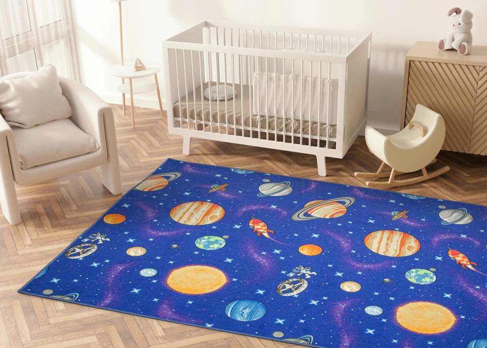 Akcila DYWAN DLA DZIECI CHŁOPCA KOLOROWY PLANETY RAKIETY GWIAZDY KOSMOS 150x250 cm