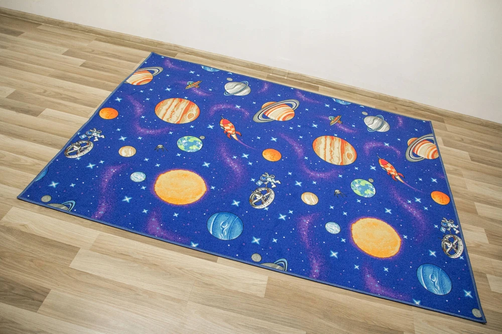 Akcila DYWAN DLA DZIECI CHŁOPCA KOLOROWY PLANETY RAKIETY GWIAZDY KOSMOS 200x200 cm
