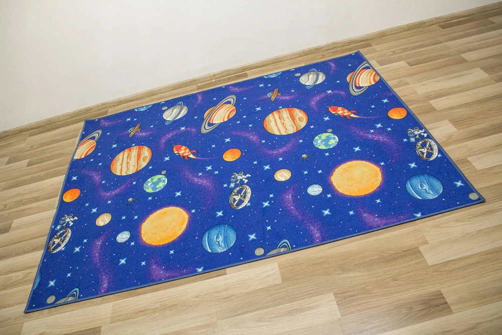 Akcila DYWAN DLA DZIECI CHŁOPCA KOLOROWY PLANETY RAKIETY GWIAZDY KOSMOS 200x200 cm