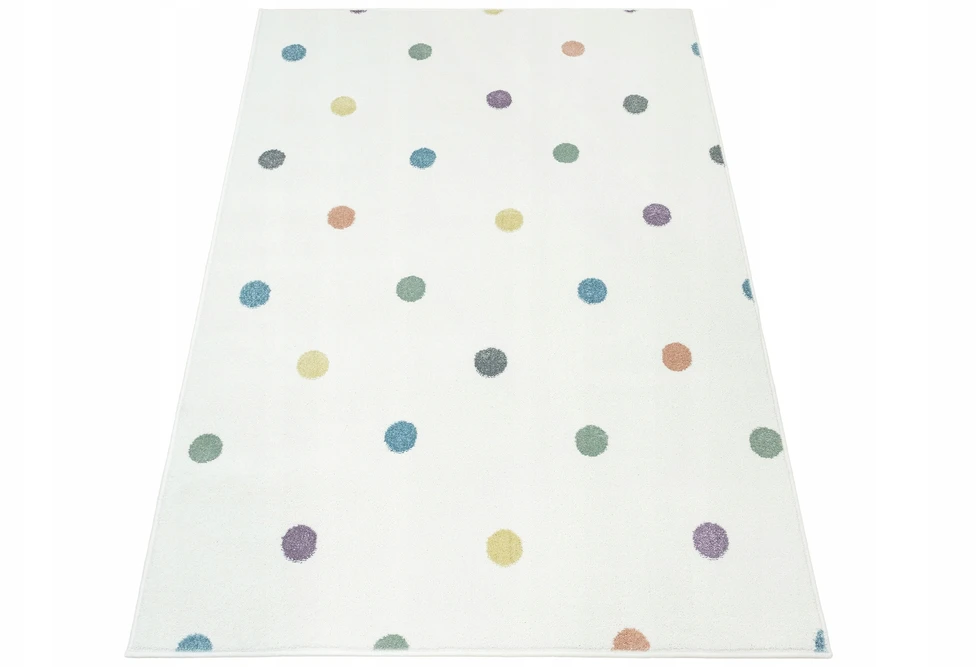 Akcila DYWAN DLA DZIECI KREMOWY KOLOROWY KROPKI MIĘCIUTKI GŁADKI LIMA 150x250 cm