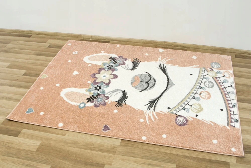Akcila DYWAN DLA DZIEWCZYNKI SŁODKA LAMA PUDROWY RÓŻ SERDUSZKA LIMA 200x290 cm