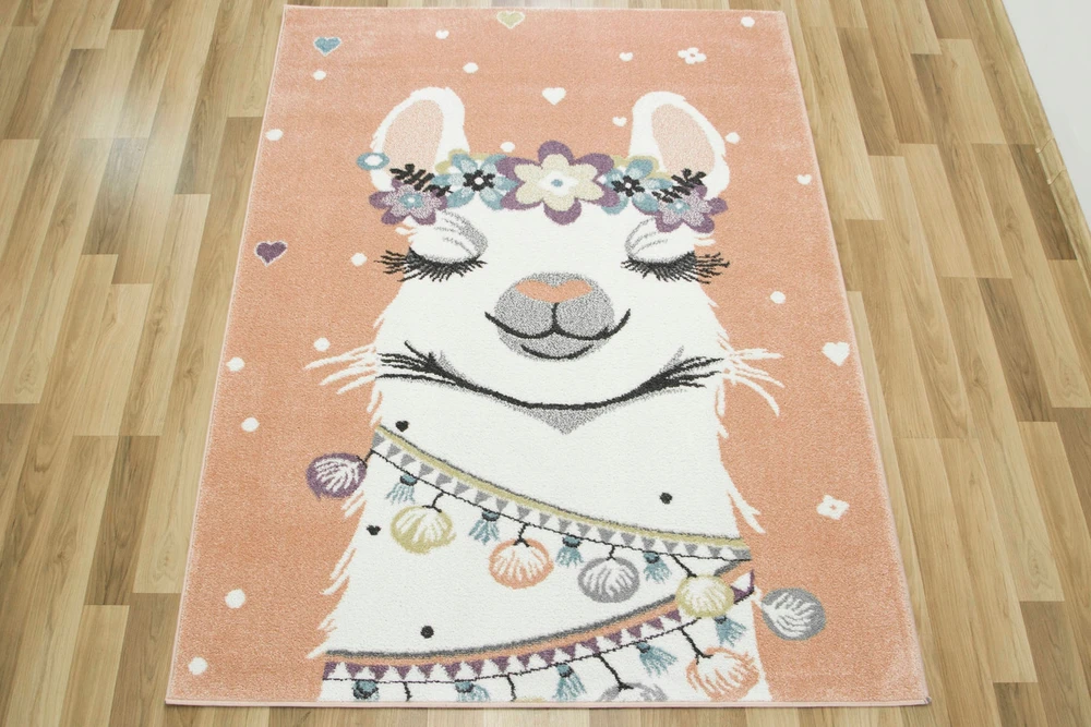Akcila DYWAN DLA DZIEWCZYNKI SŁODKA LAMA PUDROWY RÓŻ SERDUSZKA LIMA 200x290 cm