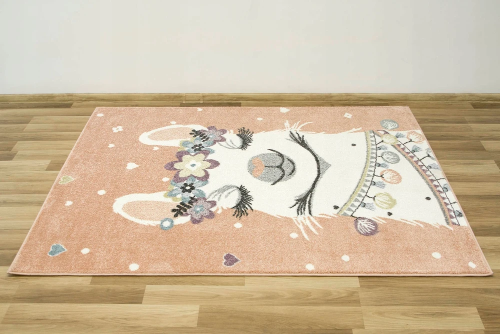Akcila DYWAN DLA DZIEWCZYNKI SŁODKA LAMA PUDROWY RÓŻ SERDUSZKA LIMA 200x290 cm