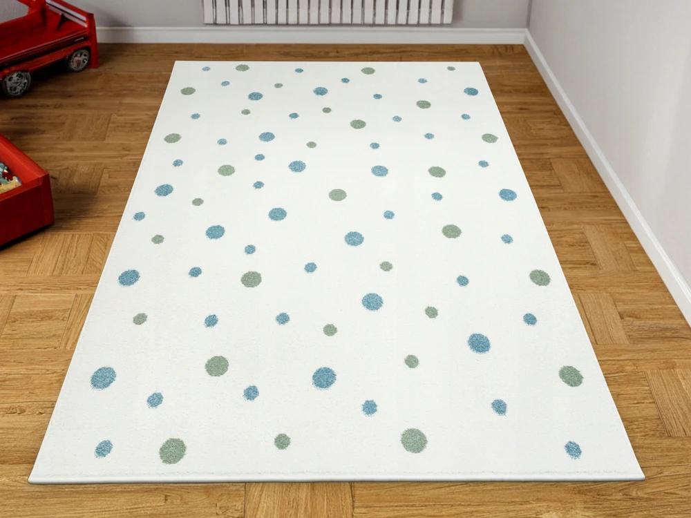 Akcila DYWAN DO POKOJU DZIECI MIĘKKI Mėlynas Žalias KREM KROPKI LIMA 120x170 cm