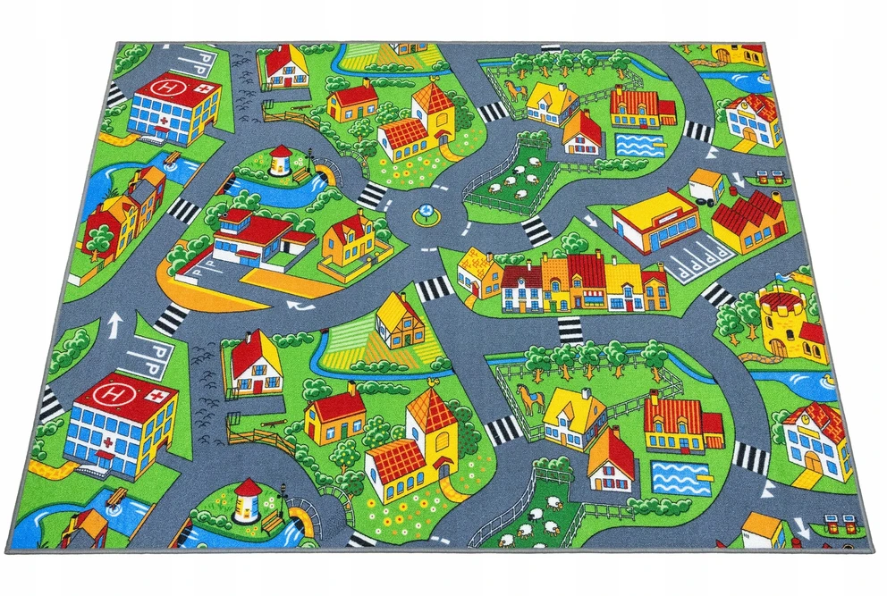 Akcila DYWAN DZIECIĘCY KOLOROWY MIASECZKO DROGA FILC LITTLE VILLAGE 200x400 cm