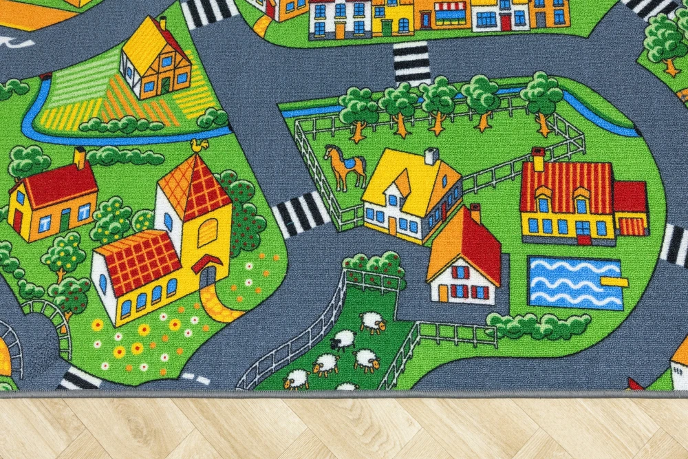 Akcila DYWAN DZIECIĘCY KOLOROWY MIASECZKO DROGA FILC LITTLE VILLAGE 200x400 cm