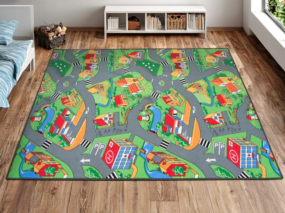 Akcila DYWAN DZIECIĘCY KOLOROWY MIASECZKO DROGA FILC LITTLE VILLAGE 200x400 cm