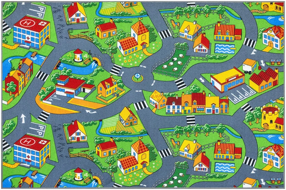 Akcila DYWAN DZIECIĘCY KOLOROWY MIASECZKO DROGA FILC LITTLE VILLAGE 200x400 cm