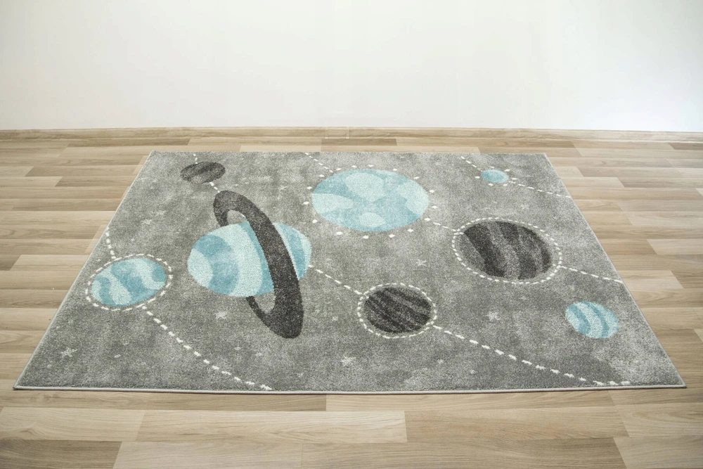 Akcila DYWAN DZIECIĘCY PLANETY KOSMOS PILKA Mėlynas MIĘKKI MODNY LIMA 140x190 cm