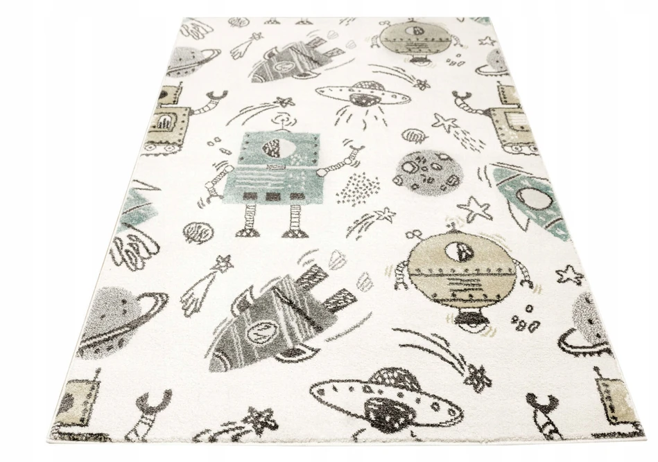 Akcila DYWAN DZIECIĘCY RAKIETY ROBOTY KREM PILKA TURKUS MIĘCIUTKI LIMA 160x230 cm