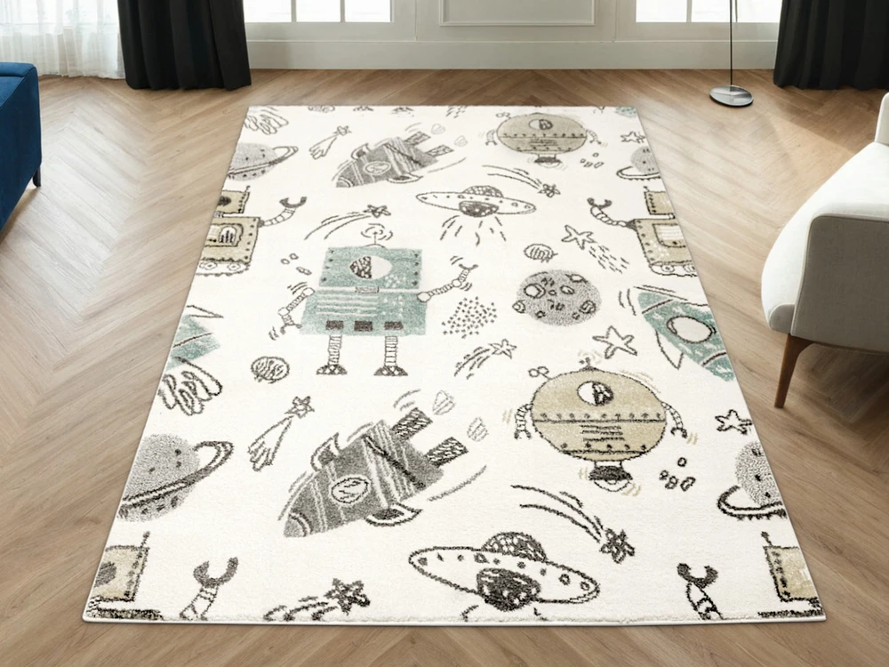Akcila DYWAN DZIECIĘCY RAKIETY ROBOTY KREM PILKA TURKUS MIĘCIUTKI LIMA 160x230 cm