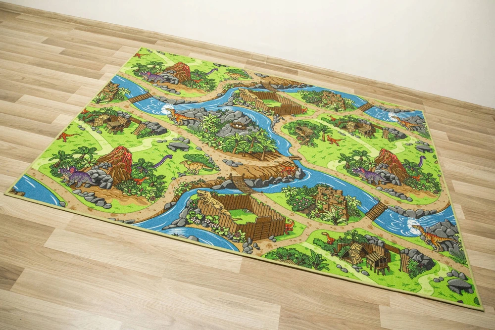 Akcila DYWAN KOLOROWY DINO PĘTELKOWE RUNO DINOZAURY ULICZKI WULKANY 150x200 cm
