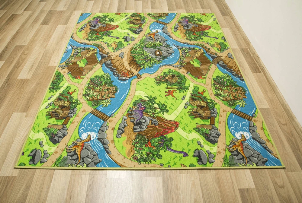 Akcila DYWAN KOLOROWY DINO PĘTELKOWE RUNO DINOZAURY ULICZKI WULKANY 150x200 cm