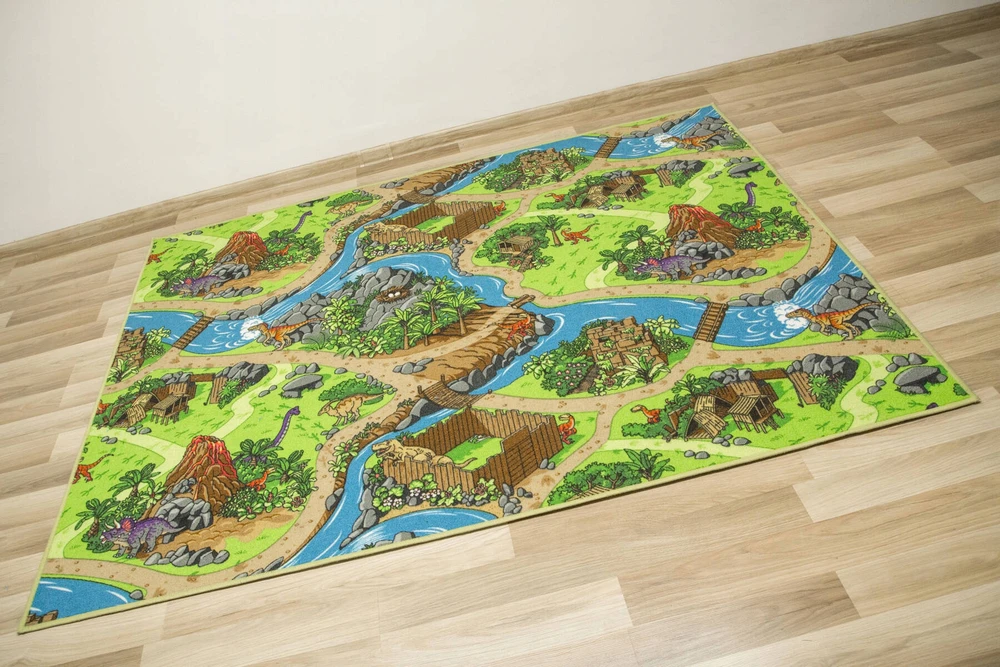 Akcila DYWAN KOLOROWY DINO PĘTELKOWE RUNO DINOZAURY ULICZKI WULKANY 150x200 cm