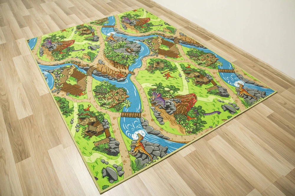 Akcila DYWAN KOLOROWY DINO PĘTELKOWE RUNO DINOZAURY ULICZKI WULKANY 150x200 cm