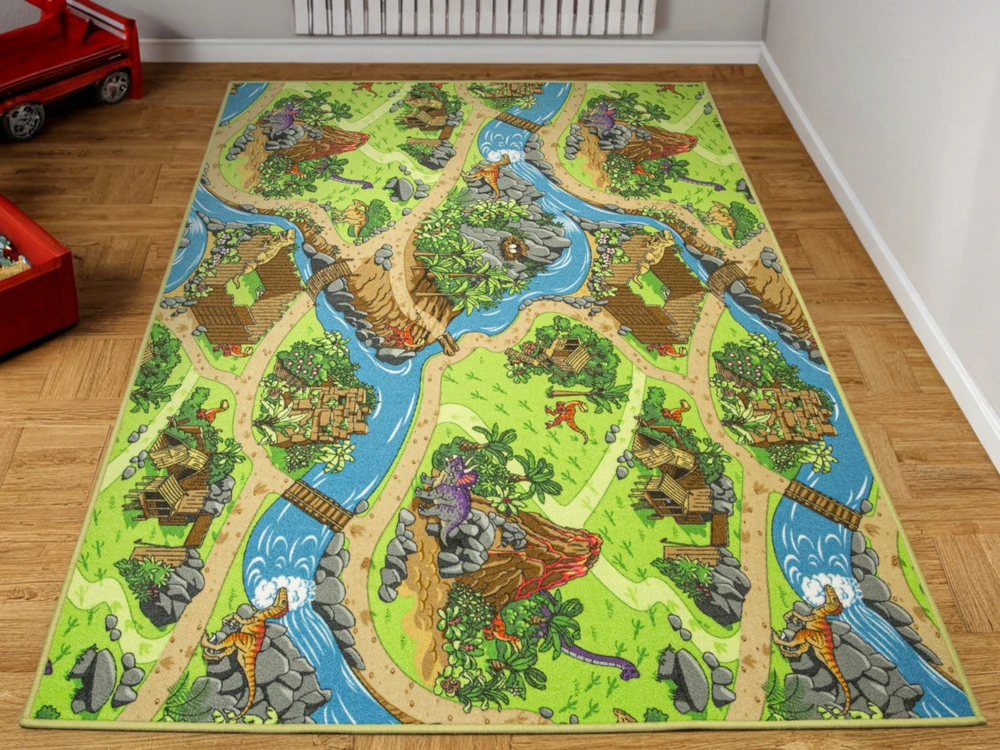 Akcila DYWAN KOLOROWY DINO PĘTELKOWE RUNO DINOZAURY ULICZKI WULKANY 150x200 cm
