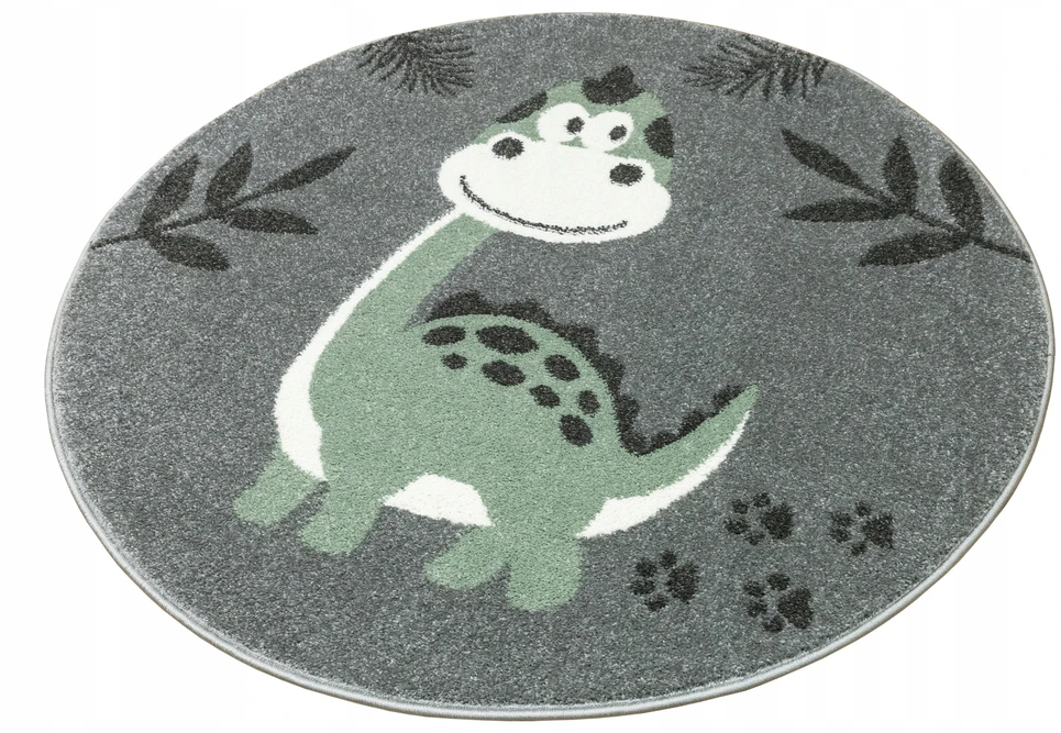 Akcila DYWAN OKRĄGŁY DLA CHLOPCA PASTELOWY PILKA DINOZAUR OLIWKA LIMA śr. 100 cm