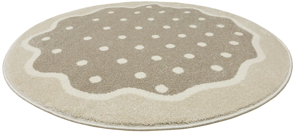 Akcila DYWAN OKRĄGŁY DO POKOJU DZIECI KREM BEŻ W KROPKI MIĘKKI TANAMI śr. 120 cm