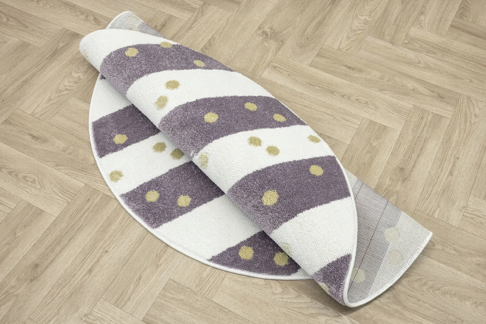 Akcila DYWAN OKRĄGŁY DO POKOJU DZIEWCZYNKI GĘSTY FIOLET KREM PASKI LIMA śr. 100 cm