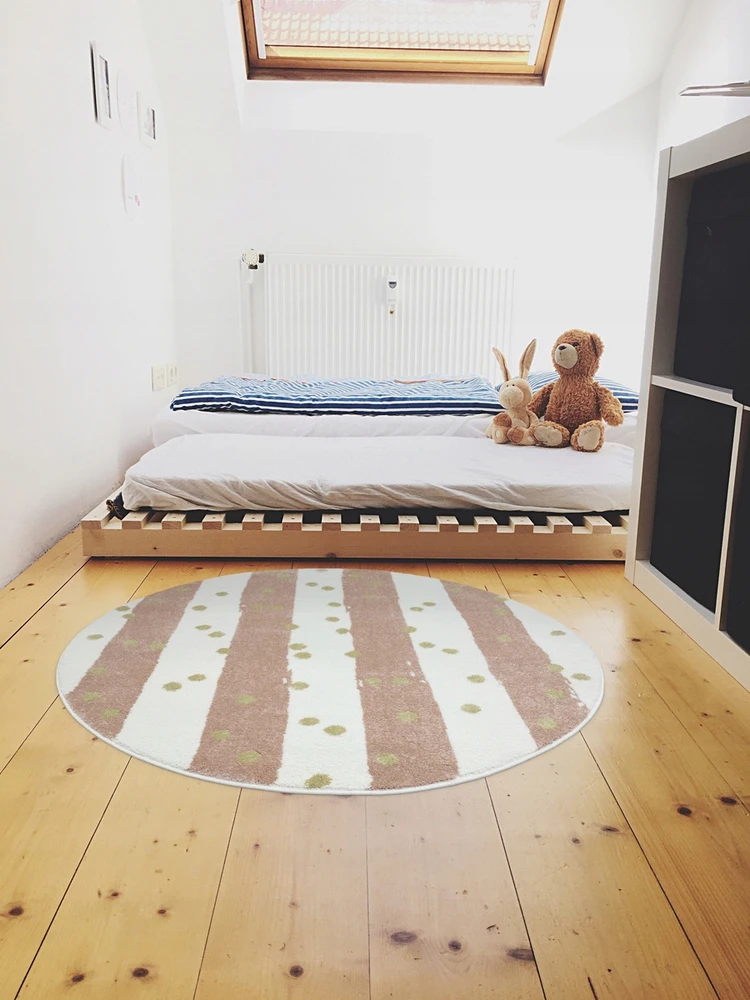 Akcila DYWAN OKRĄGŁY DO POKOJU DZIEWCZYNKI RÓŻ KREM PASKI KROPKI LIMA śr. 140 cm