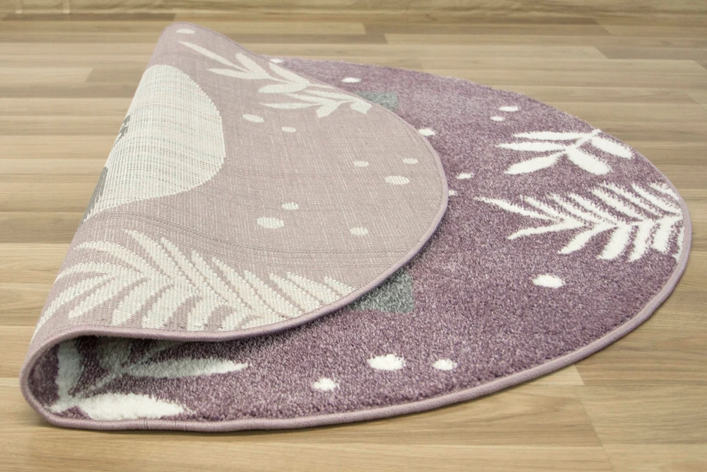 Akcila DYWAN OKRĄGŁY MIĘKKI LIMA Z SZOPEM LISTKI KROPKI Violetinis PILKA śr. 160 cm
