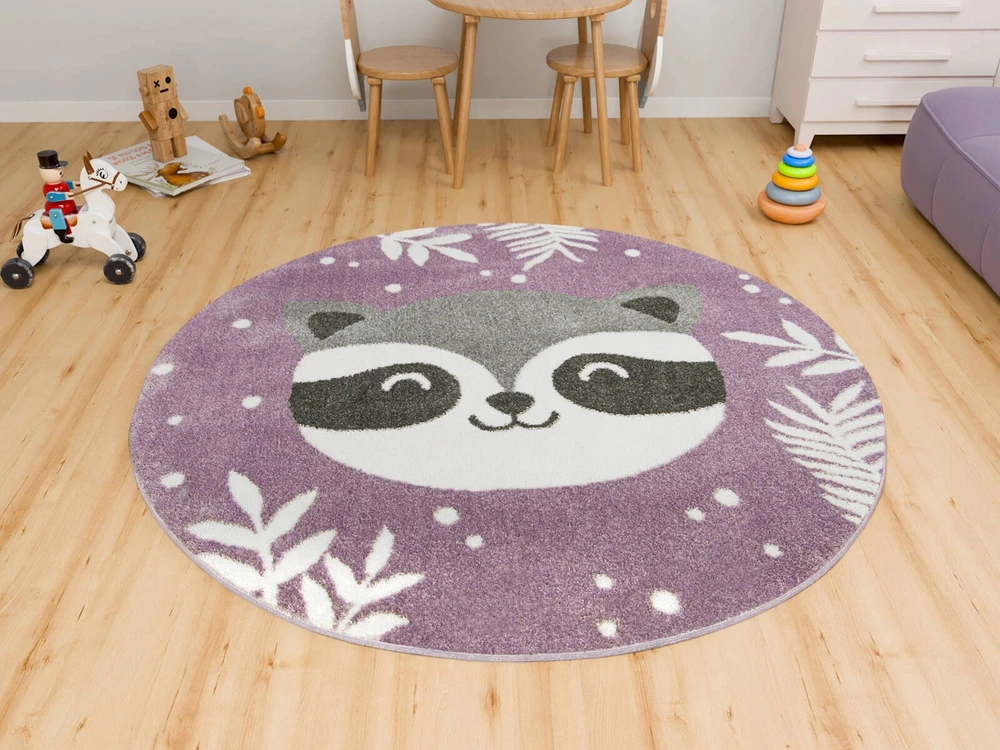 Akcila DYWAN OKRĄGŁY MIĘKKI LIMA Z SZOPEM LISTKI KROPKI Violetinis PILKA śr. 160 cm