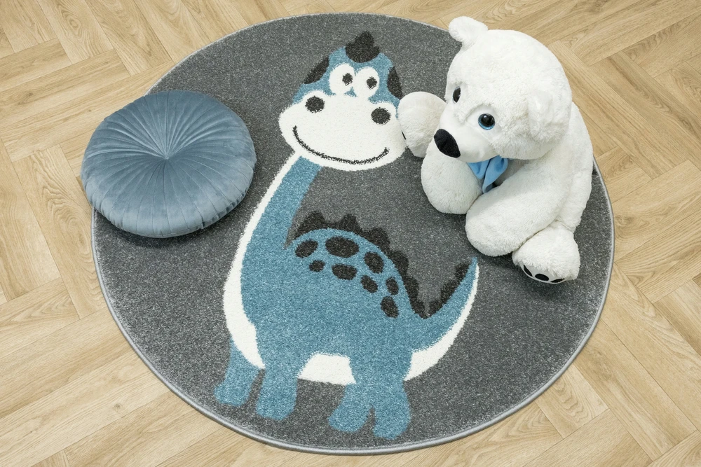 Akcila DYWAN OKRĄGŁY PIĘKNY DINOZAUR LISTKI PASTELOWY TURKUSOWY LIMA śr. 160 cm