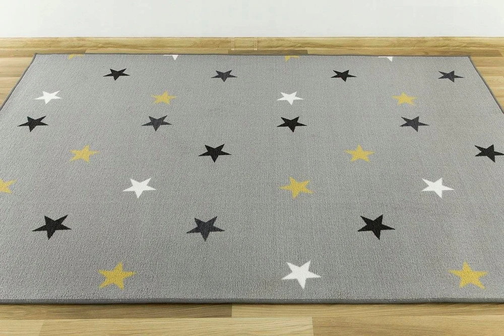 Akcila DYWAN SZARO Geltonas DO POKOJU DZIECI W GWIAZDKI NA FILCU STARS 100x200 cm