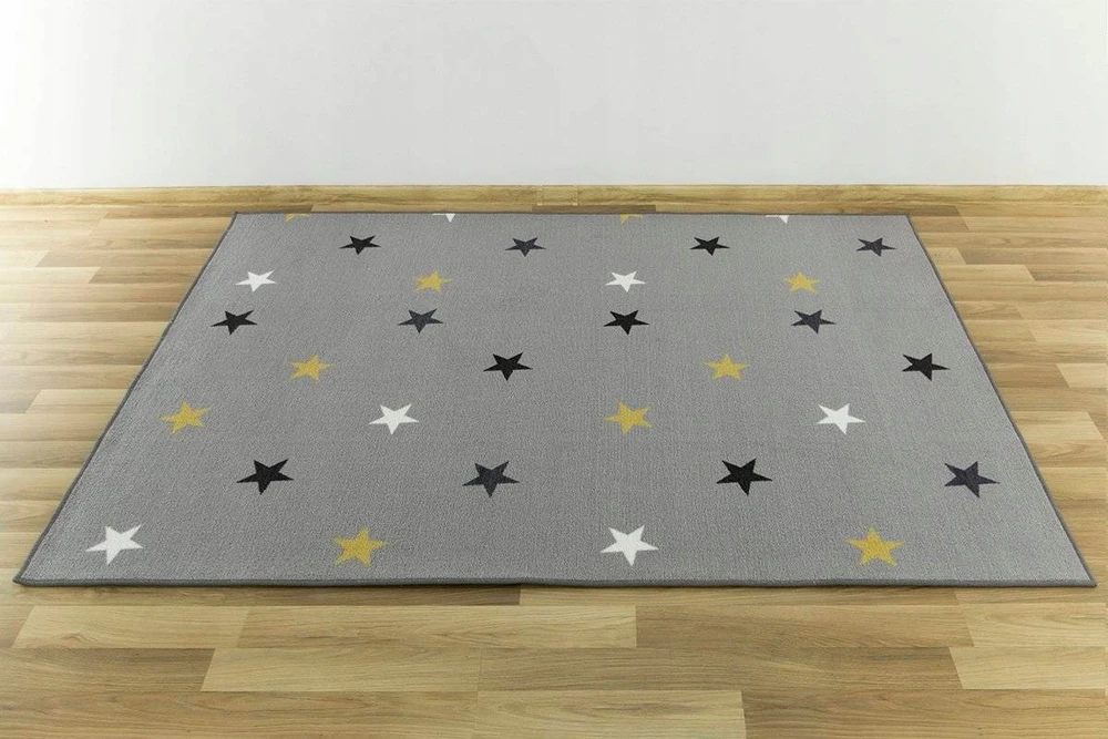 Akcila DYWAN SZARO Geltonas DO POKOJU DZIECI W GWIAZDKI NA FILCU STARS 200x200 cm