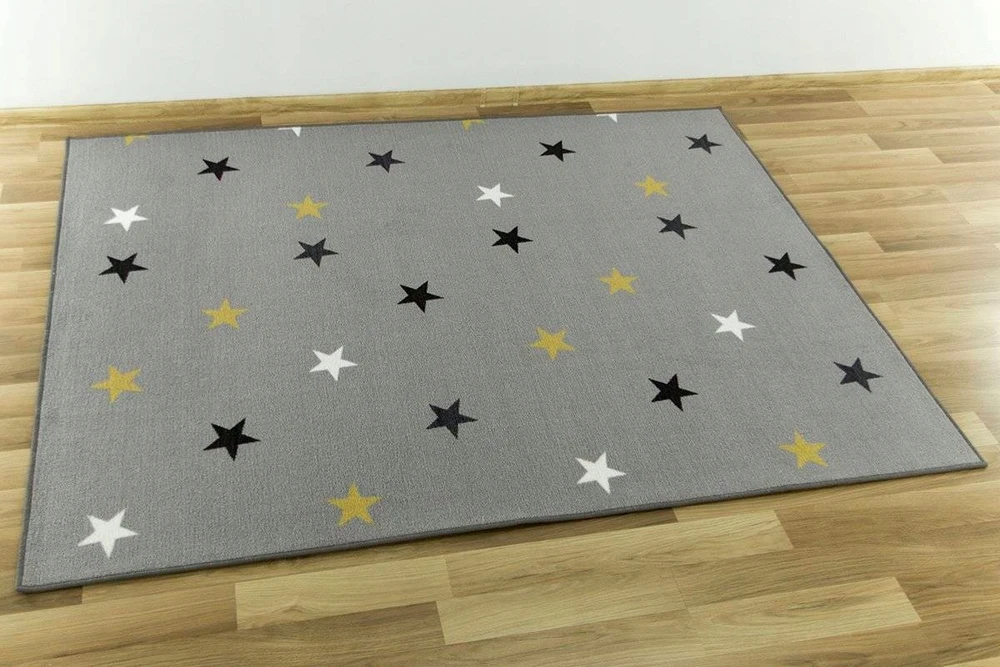 Akcila DYWAN SZARO Geltonas DO POKOJU DZIECI W GWIAZDKI NA FILCU STARS 200x200 cm