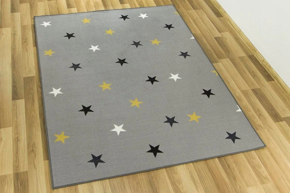 Akcila DYWAN SZARO Geltonas DO POKOJU DZIECI W GWIAZDKI NA FILCU STARS 100x200 cm