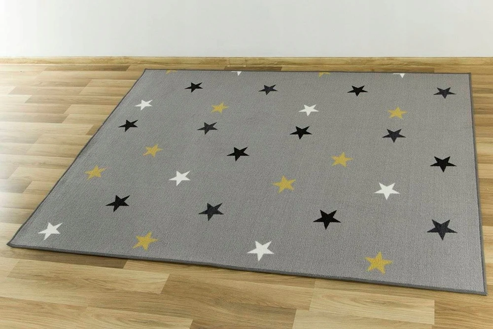Akcila DYWAN SZARO Geltonas DO POKOJU DZIECI W GWIAZDKI NA FILCU STARS 200x200 cm