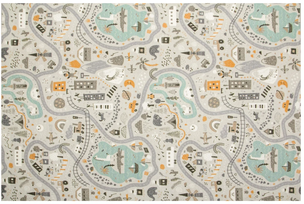 Akcila KILIMAS VAIKAMS PASTELINĖS GATVĖS KELIŲ NAMAI SCANDINA STYLE 200x250 cm
