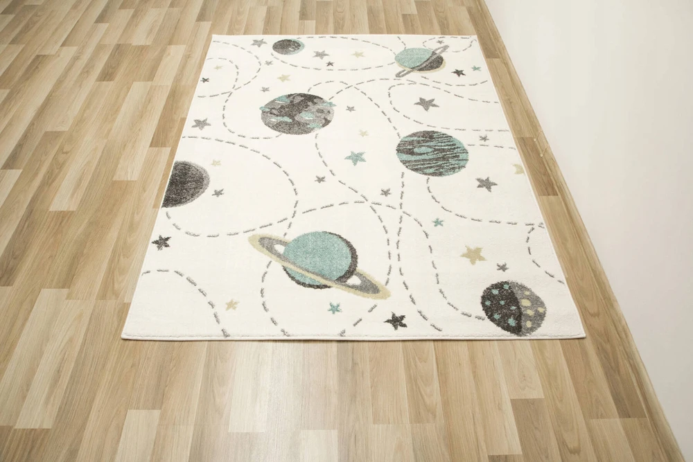 Akcila MINKŠTAS VAIKiškas KILIMAS SU PLANETA GALAXY LIGHT TURQUOISE LIMA 160x230 cm