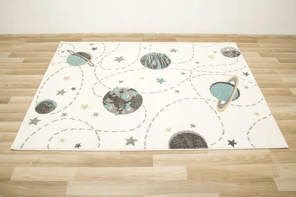 Akcila MINKŠTAS VAIKiškas KILIMAS SU PLANETA GALAXY LIGHT TURQUOISE LIMA 160x230 cm