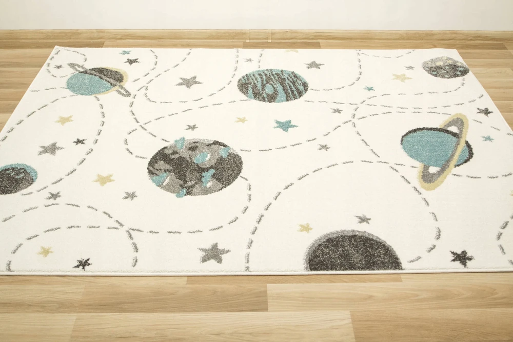 Akcila MINKŠTAS VAIKiškas KILIMAS SU PLANETA GALAXY LIGHT TURQUOISE LIMA 160x230 cm