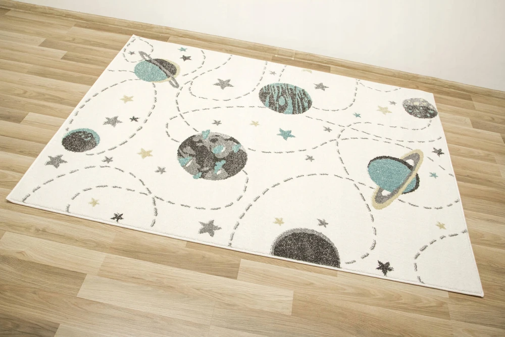 Akcila MINKŠTAS VAIKiškas KILIMAS SU PLANETA GALAXY LIGHT TURQUOISE LIMA 160x230 cm