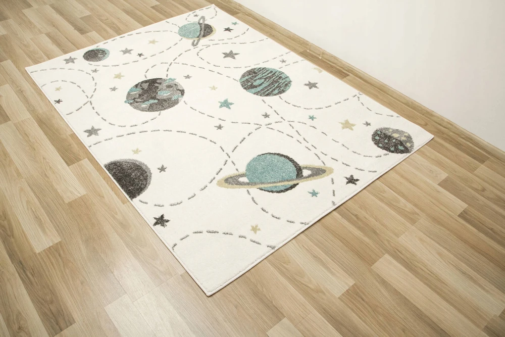 Akcila MINKŠTAS VAIKiškas KILIMAS SU PLANETA GALAXY LIGHT TURQUOISE LIMA 160x230 cm